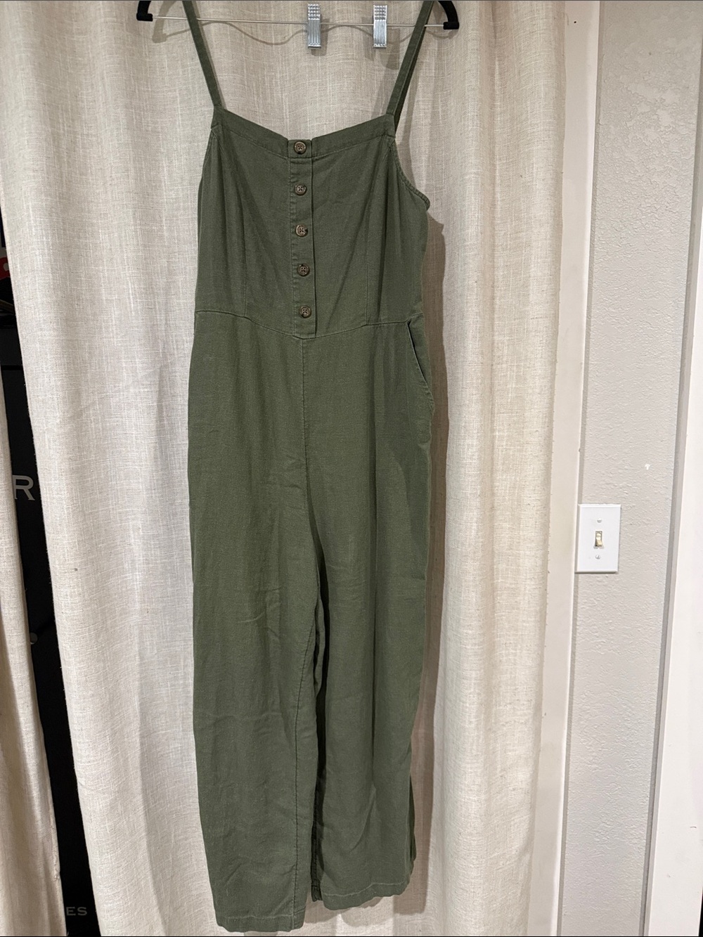 Olive Green Women's Button-Front Jumpsuit